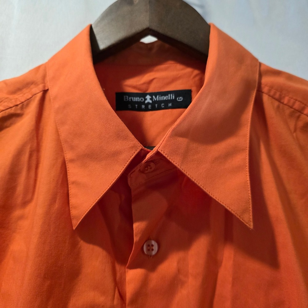 Bruno Minelli Men's Orange Short Sleeve Stretch Button Down Shirt - Picture 2 of 5